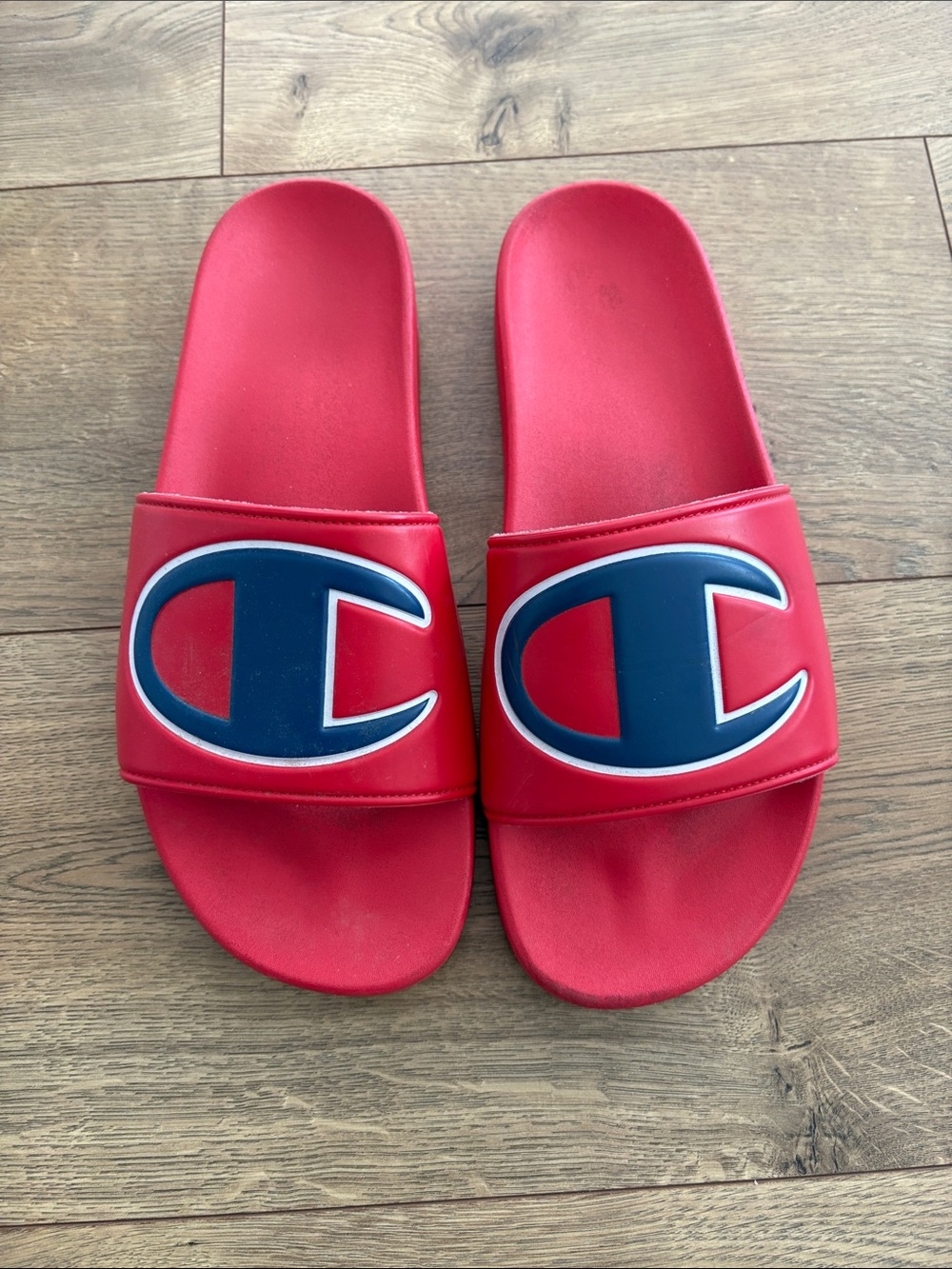 Champion Red Slide Sandals with Navy Logo Men’s